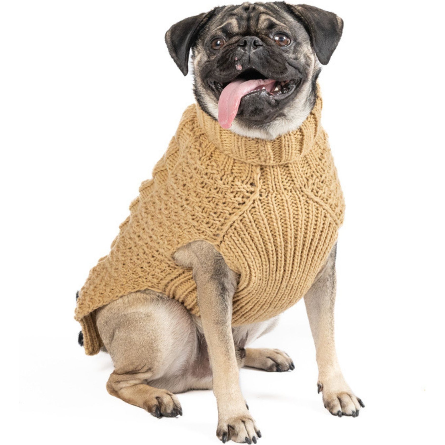 Chilly Dog Camel Alpaca Cable Knit Wool Dog & Cat Sweater, Small