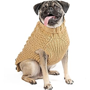 Chilly Dog Camel Alpaca Cable Knit Wool Dog & Cat Sweater, X-Small