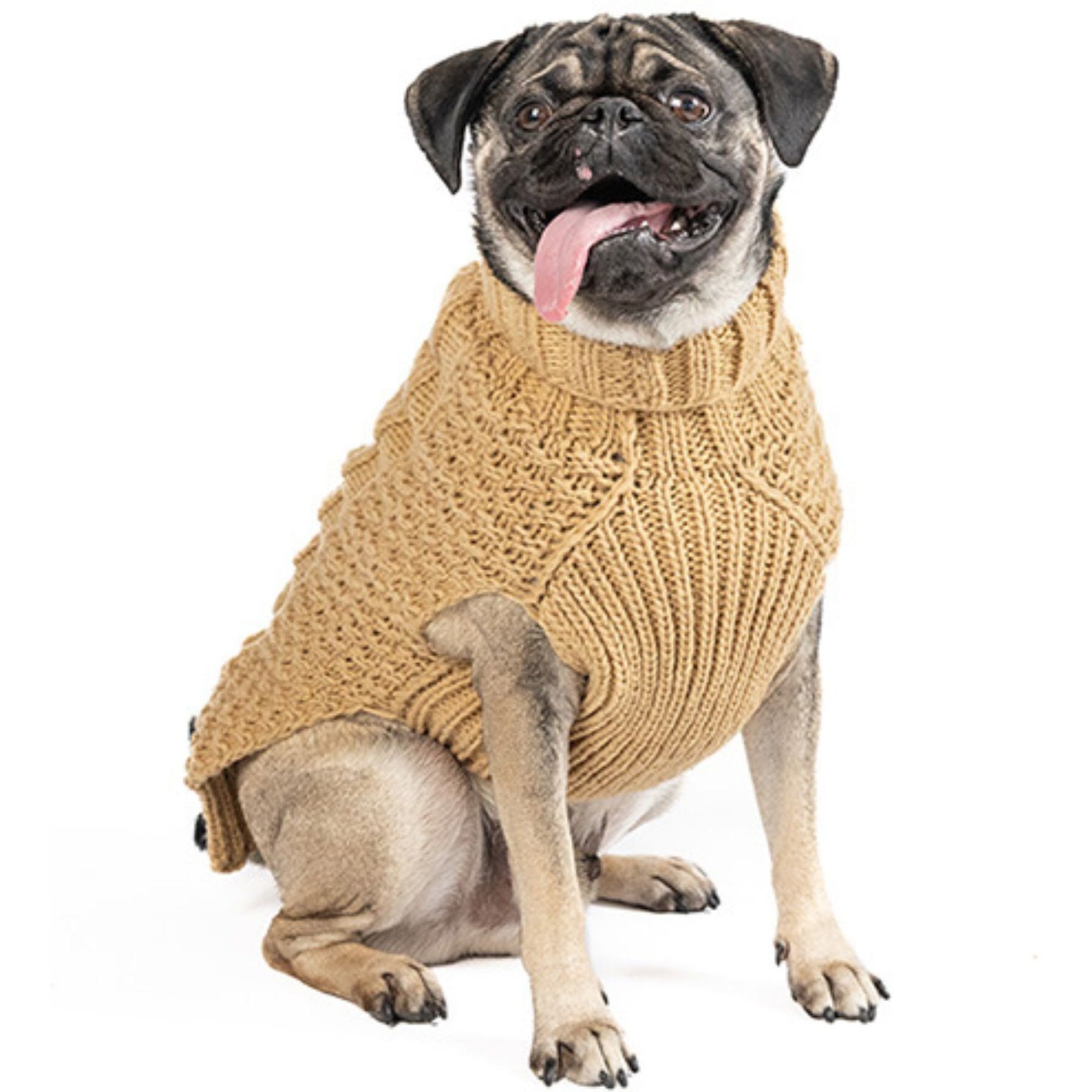 Chilly Dog Camel Alpaca Cable Knit Wool Dog & Cat Sweater, XXX-Large