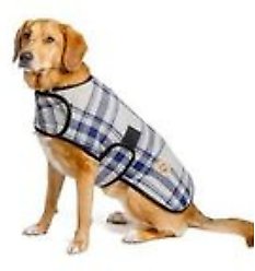 Chilly Dog Grey & Blue Plaid Dog & Cat Quilted Coat, Medium slide 2 of 3