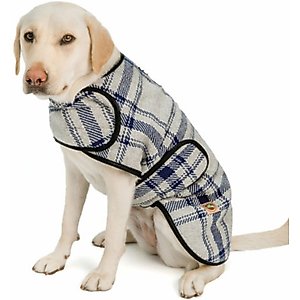 Chilly Dog Grey & Blue Plaid Dog & Cat Quilted Coat, Small