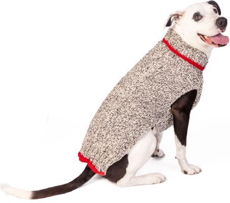 Show full view: Chilly Dog Oatmeal Cable with Red Trim Dog & Cat Sweater, X-Small slide 2 of 2