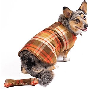 Chilly Dog Rust Plaid Dog & Cat Quilted Coat, Small