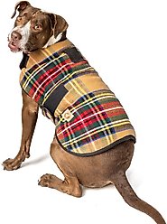 Chilly Dog Tan Tartan Plaid Dog & Cat Quilted Coat, Large