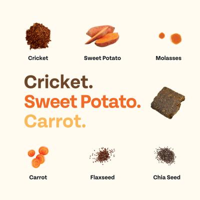 Show full view: Chippin Chirpy Jerky Cricket Sweet Potato Carrot Grain-Free Soft & Chewy Dog Treats, 5-oz bag slide 4 of 11