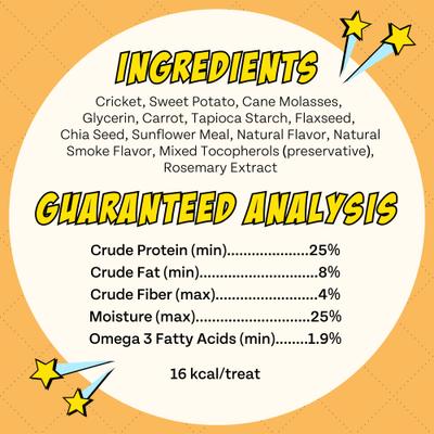 Show full view: Chippin Chirpy Jerky Cricket Sweet Potato Carrot Grain-Free Soft & Chewy Dog Treats, 5-oz bag slide 9 of 11