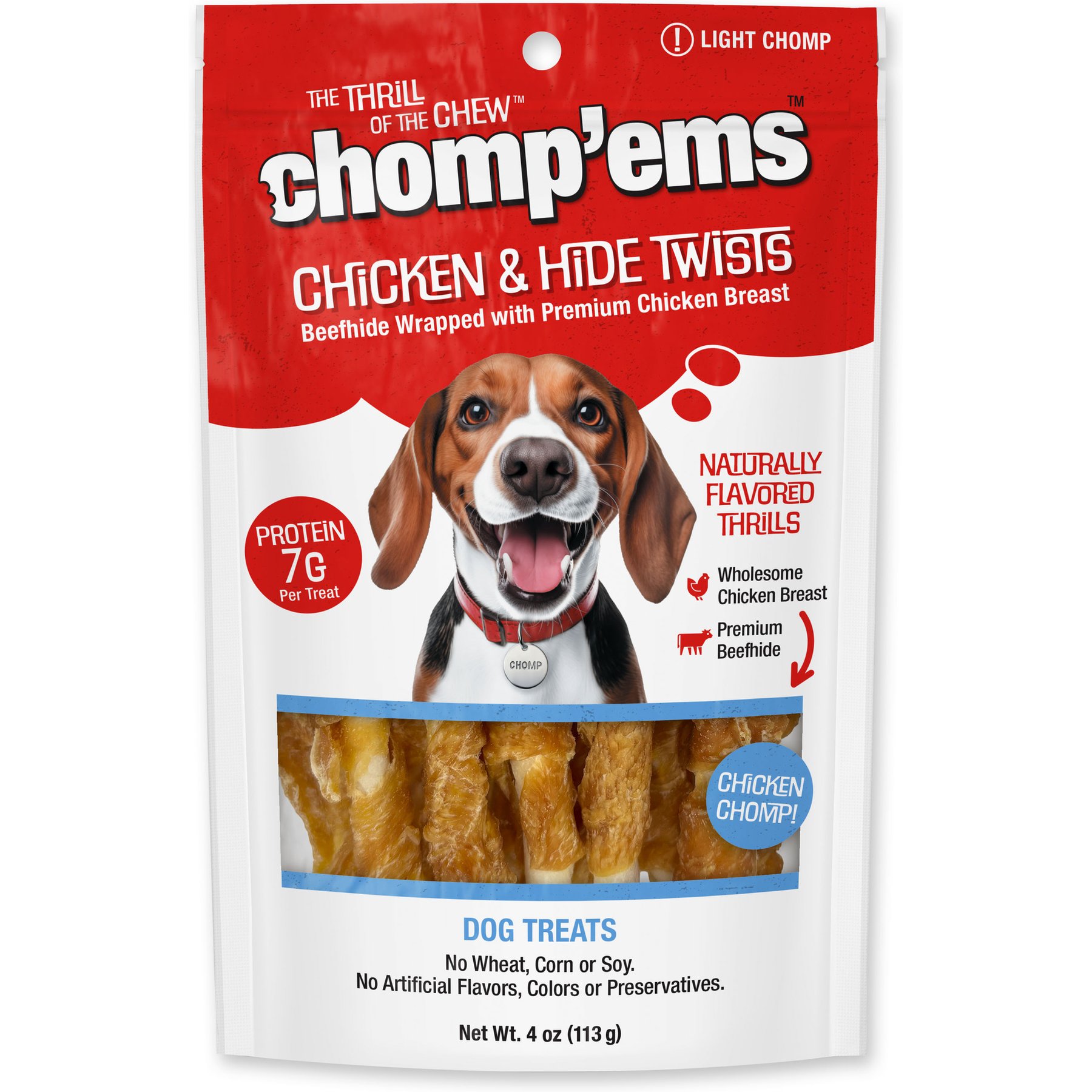 Chomp'ems Chomp'ems Chicken Hide Twists Jerky Dog Treats, 4-oz bag