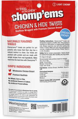 Show full view: Chomp'ems Chicken Hide Twists Jerky Dog Treats, 4-oz bag slide 3 of 5