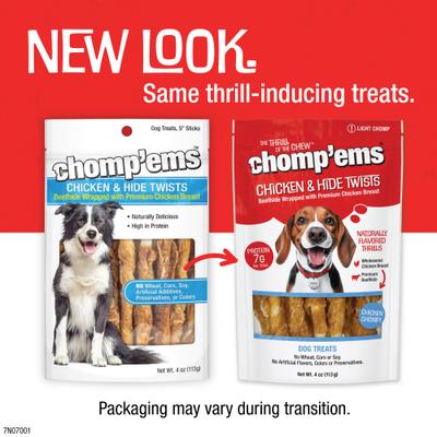 Show full view: Chomp'ems Chicken Hide Twists Jerky Dog Treats, 4-oz bag slide 4 of 5