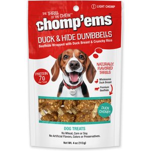 Chomp'ems Duck & Rice Dumbbells Jerky Dog Treats, 4-oz bag