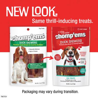 Show full view: Chomp'ems Duck Skewers Jerky Dog Treats, 4-oz bag slide 4 of 5