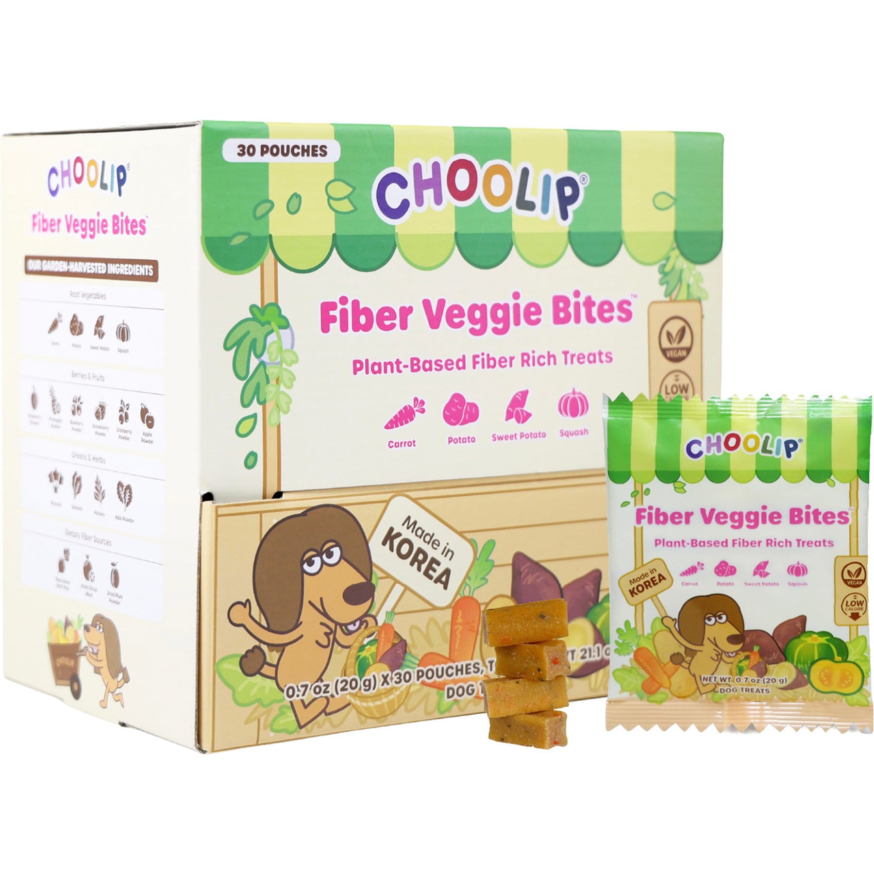 Choolip Fiber Veggie Bite Grain-Free Sweet Potato & Garden Vegetable Soft & Chewy Dog Treats, 0.7-oz pouch, 30 count
