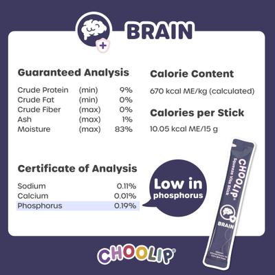 Show full view: Choolip Squeeze Vita Stick Brain Support Lickable Dog & Cat Treats, 3.7-oz pouch, 7 count slide 4 of 10