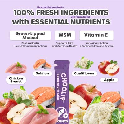 Show full view: Choolip Squeeze Vita Stick Joint Support Lickable Dog & Cat Treats, 3.7-oz pouch, 7 count slide 3 of 9