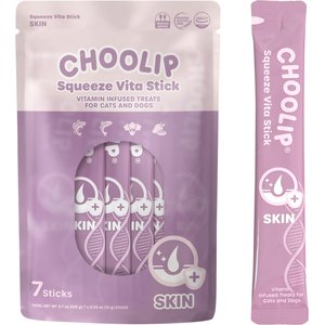 Choolip Squeeze Vita Stick Skin Support Lickable Dog & Cat Treats, 3.7-oz pouch, 7 count