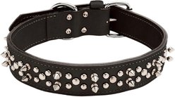 Circle T Oak Tanned Leather Double-Ply Spiked Standard Dog Collar, Black, Large: 22-in neck, 1/2-in wide