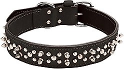 Circle T Oak Tanned Leather Double-Ply Spiked Standard Dog Collar, Black, Large: 26-in neck, 1/2-in wide