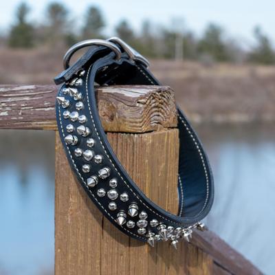 Show full view: Circle T Oak Tanned Leather Double-Ply Spiked Standard Dog Collar, Black, Large: 26-in neck, 1/2-in wide slide 3 of 8