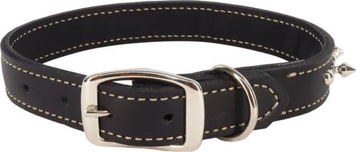 Show full view: Circle T Oak Tanned Leather Double-Ply Spiked Standard Dog Collar, Black, Medium: 20-in neck, 1-in wide slide 2 of 8
