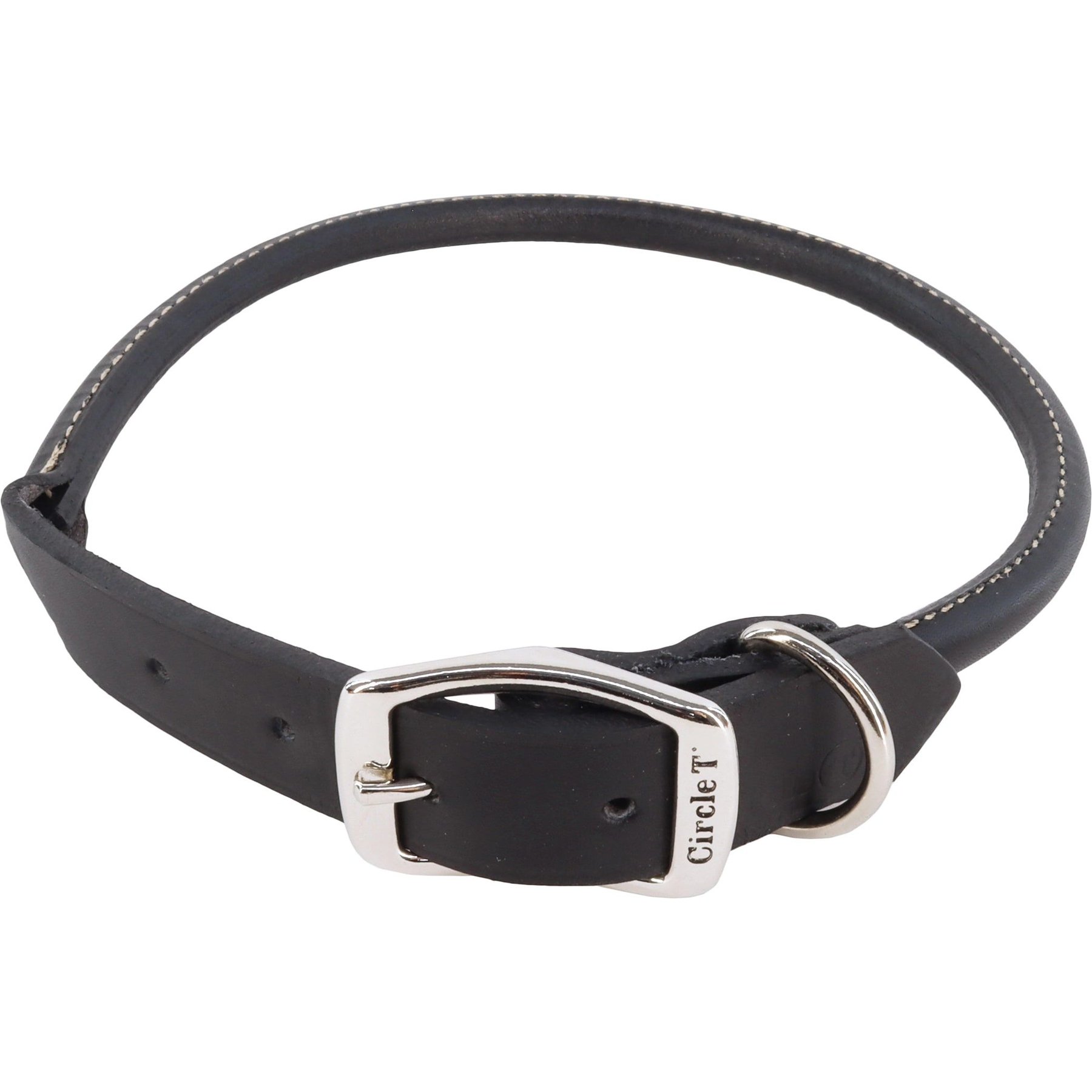 Circle T Oak Tanned Leather Round Standard Dog Collar, Black, Large: 22-in neck, 1-in wide