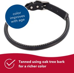 Circle T Oak Tanned Leather Round Standard Dog Collar, Black, Large: 22-in neck, 1-in wide slide 2 of 9