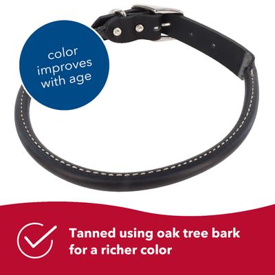 Show full view: Circle T Oak Tanned Leather Round Standard Dog Collar, Black, Large: 22-in neck, 1-in wide slide 4 of 9