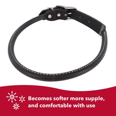Show full view: Circle T Oak Tanned Leather Round Standard Dog Collar, Black, Large: 22-in neck, 1-in wide slide 5 of 9