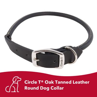 Show full view: Circle T Oak Tanned Leather Round Standard Dog Collar, Black, Large: 22-in neck, 1-in wide slide 2 of 9