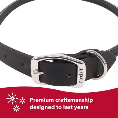 Show full view: Circle T Oak Tanned Leather Round Standard Dog Collar, Black, Large: 22-in neck, 1-in wide slide 6 of 9