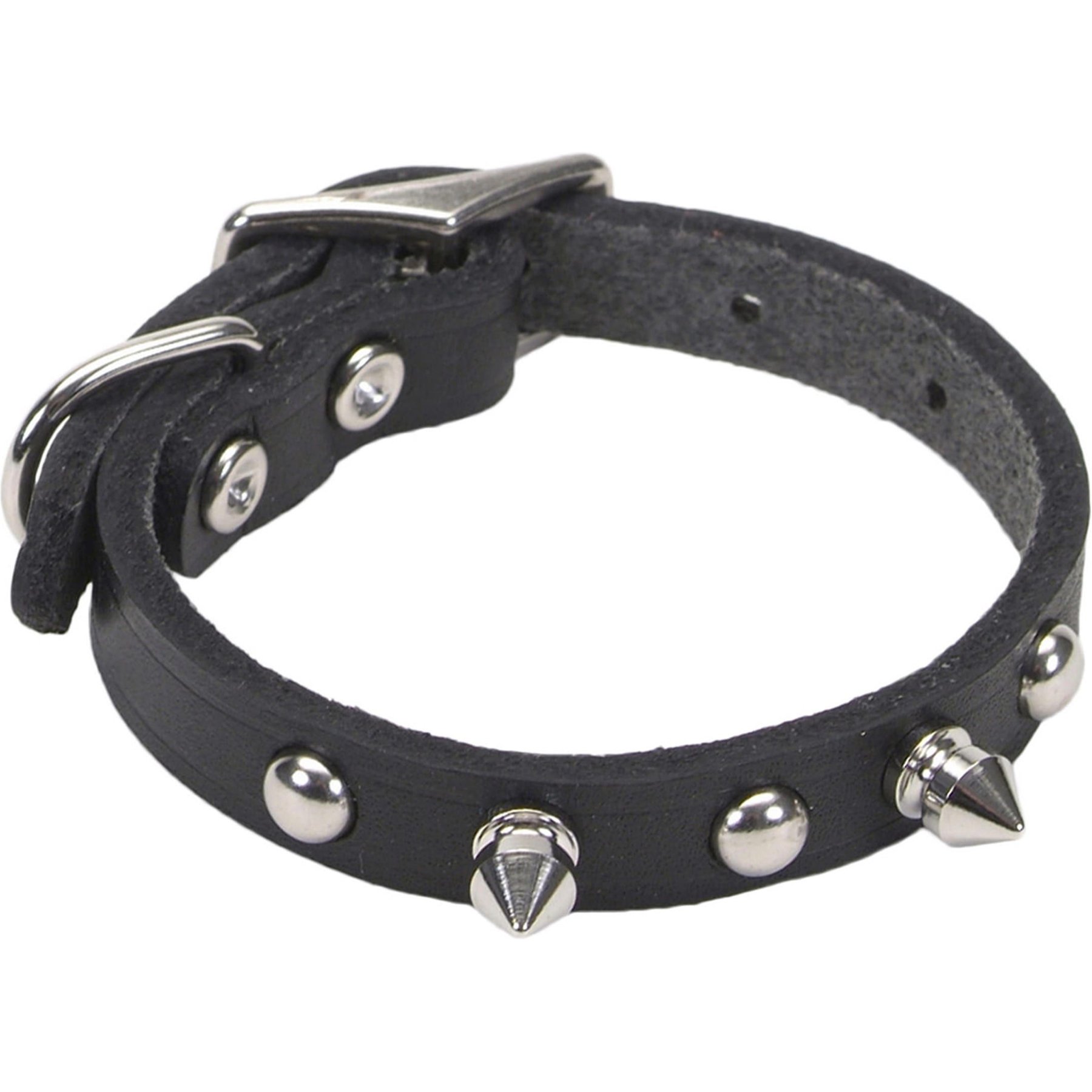 Circle T Oak Tanned Leather Spiked Standard Dog Collar, Black, Medium: 14-in neck, 5/8-in wide