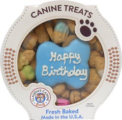 Claudia's Canine Bakery Happy Birthday Peanut Butter Cookie Dog Treats, 11-oz tub, Blue