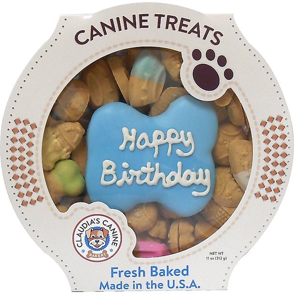 Claudia's Canine Bakery Happy Birthday Peanut Butter Cookie Dog Treats, 11-oz tub