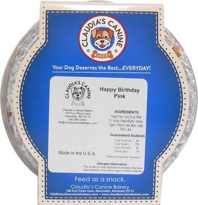 Show full view: Claudia's Canine Bakery Happy Birthday Peanut Butter Cookie Dog Treats, 11-oz tub, Pink slide 3 of 7