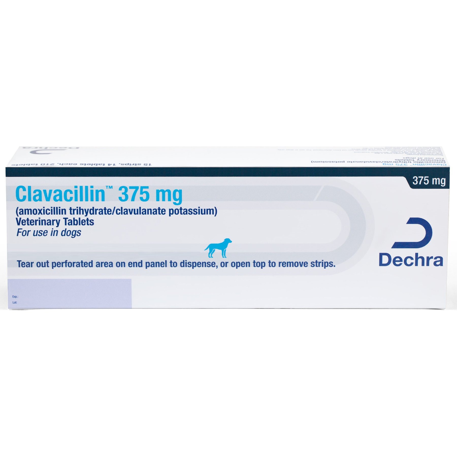Clavacillin (amoxicillin trihydrate/clavulanate potassium) Tablets for Dogs & Cats, 375-mg, 15 tablets