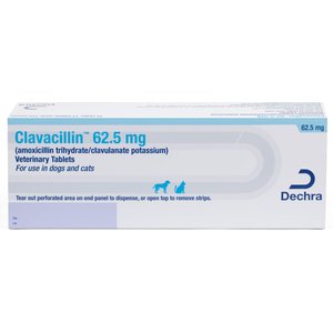Clavacillin (amoxicillin trihydrate/clavulanate potassium) Tablets for Dogs & Cats, 62.5-mg, 1 tablet