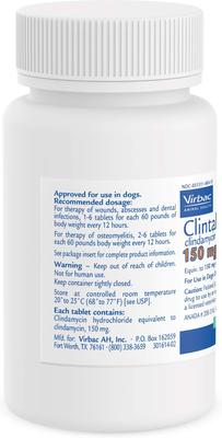 Show full view: Clintabs (Clindamycin HCl) Tablets for Dogs, 150-mg, 60 tablets slide 4 of 8
