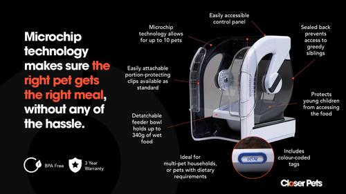 Show full view: Closer Pets MiBowl Microchip Dog & Cat Feeder, White & Black slide 7 of 10