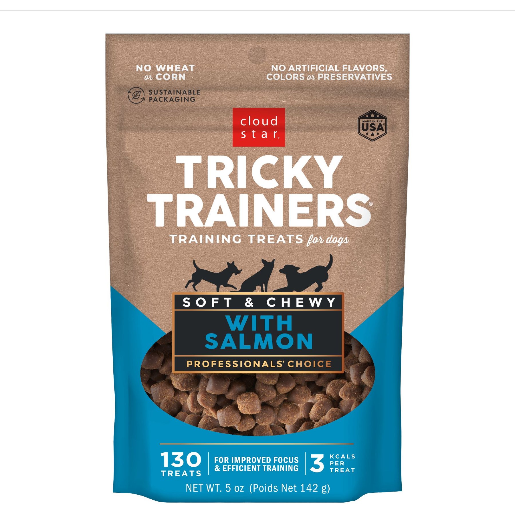 Cloud Star Tricky Trainers with Salmon Soft & Chewy Dog Treats, 5-oz bag
