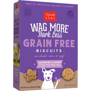 Cloud Star Wag More Bark Less Grain-Free Assorted Flavors Crunchy Dog Treats, 14-oz box