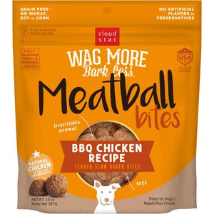 Cloud Star Wag More Bark Less Meatball Bites BBQ Chicken Recipe Grain-Free Dog Treats, 14-oz bag