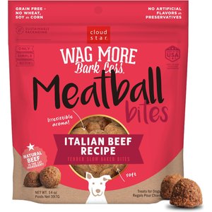 Cloud Star Wag More Bark Less Meatball Bites Italian Beef Recipe Grain-Free Dog Treats, 14-oz bag