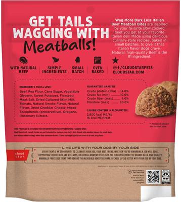 Show full view: Cloud Star Wag More Bark Less Meatball Bites Italian Beef Recipe Grain-Free Dog Treats, 14-oz bag slide 3 of 10