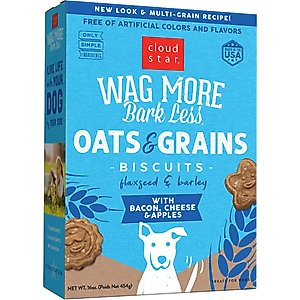 Cloud Star Wag More Bark Less Oats & Grains Biscuits with Bacon, Cheese & Apples Crunchy Dog Treats, 16-oz box