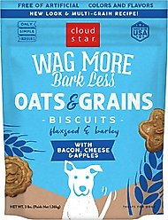 Cloud Star Wag More Bark Less Oats & Grains Biscuits with Bacon, Cheese & Apples Crunchy Dog Treats, 3-lb bag
