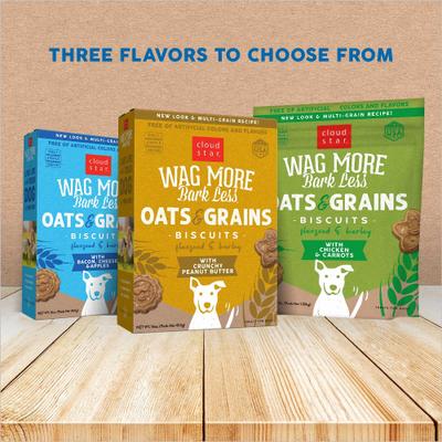 Show full view: Cloud Star Wag More Bark Less Oats & Grains Biscuits with Bacon, Cheese & Apples Crunchy Dog Treats, 3-lb bag slide 8 of 10