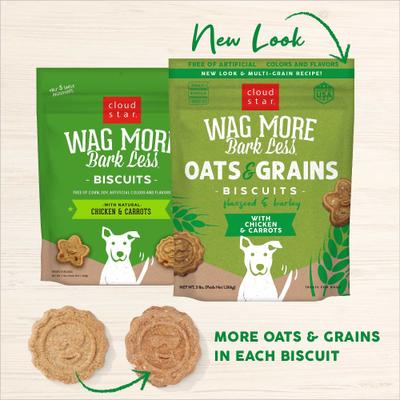 Show full view: Cloud Star Wag More Bark Less Oats & Grains Biscuits with Chicken & Carrots Dog Treats, 3-lb box slide 3 of 10