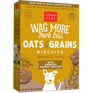 Cloud Star Wag More Bark Less Oats & Grains Biscuits with Peanut Butter Crunchy Dog Treats, 16-oz box