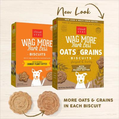 Show full view: Cloud Star Wag More Bark Less Oats & Grains Biscuits with Peanut Butter Crunchy Dog Treats, 16-oz box slide 3 of 10