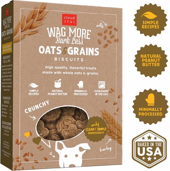 Cloud Star Wag More Bark Less Oats & Grains Biscuits with Peanut Butter Crunchy Dog Treats