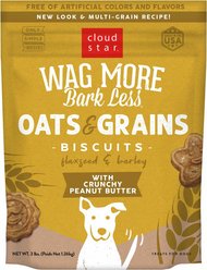 Cloud Star Wag More Bark Less Oats & Grains Biscuits with Peanut Butter Crunchy Dog Treats, 3-lb bag